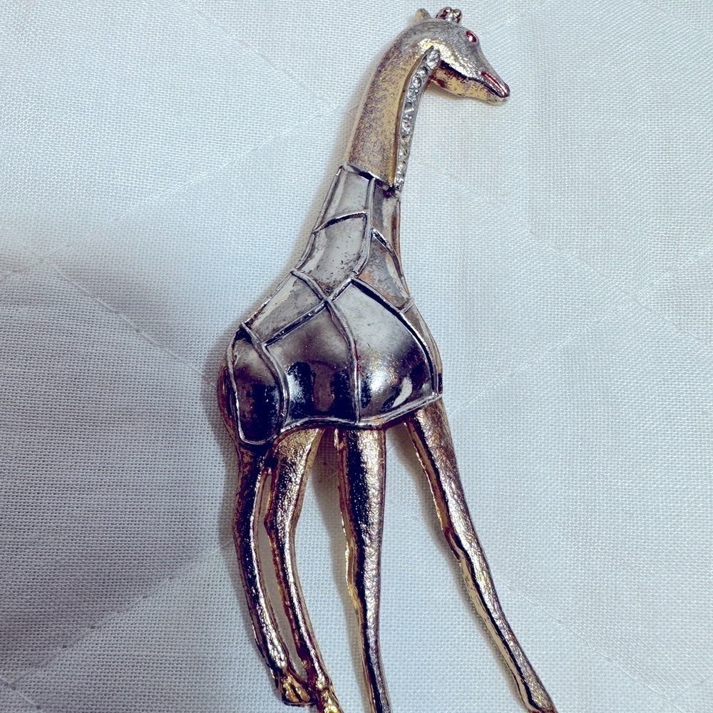 Vintage Gold/Silver Tone Metal Rhinestones Giraffe Brooch Pin Lapel